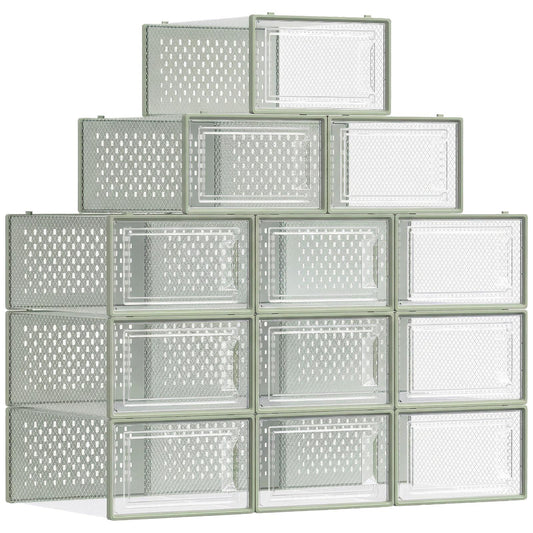 Stackable Shoe Boxes, Pack of 12 Shoe Storage Organizers, 13.1 x 9.1 x 5.6 Inches - image 1