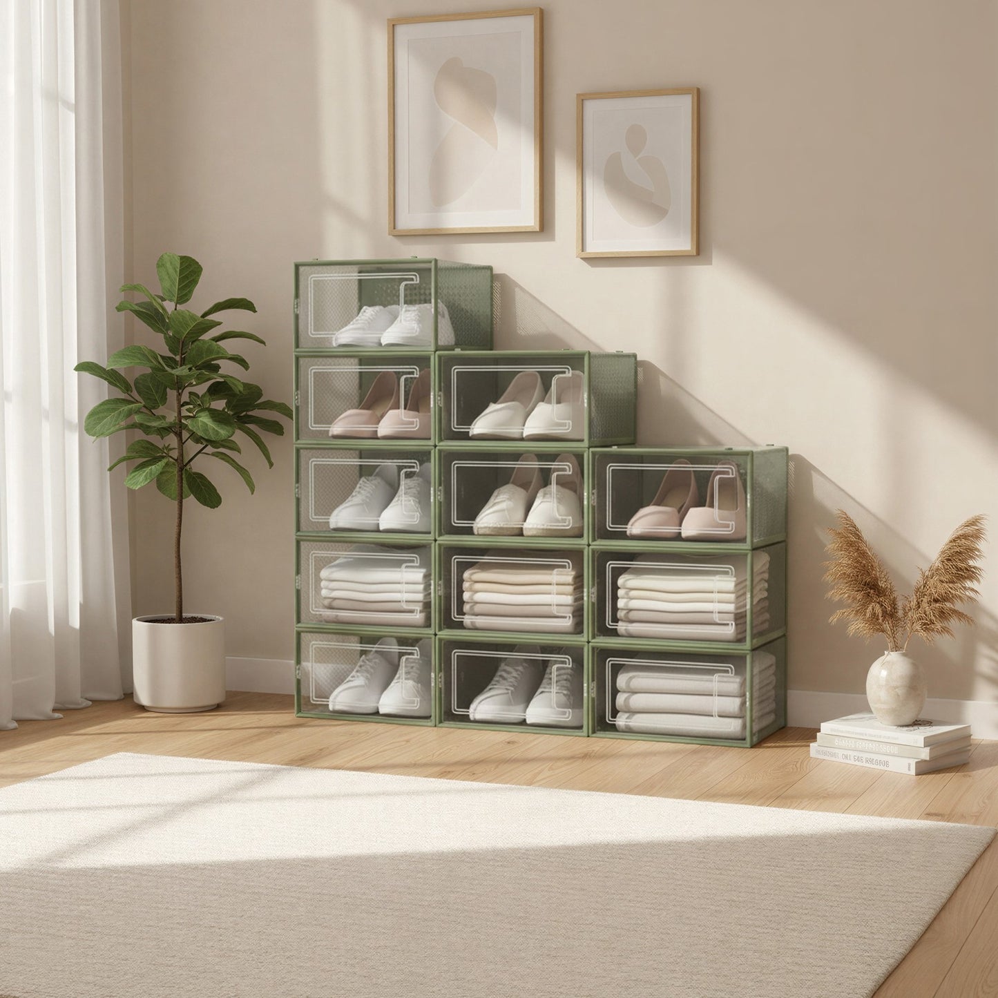 Stackable Shoe Boxes, Pack of 12 Shoe Storage Organizers, 13.1 x 9.1 x 5.6 Inches - image 5