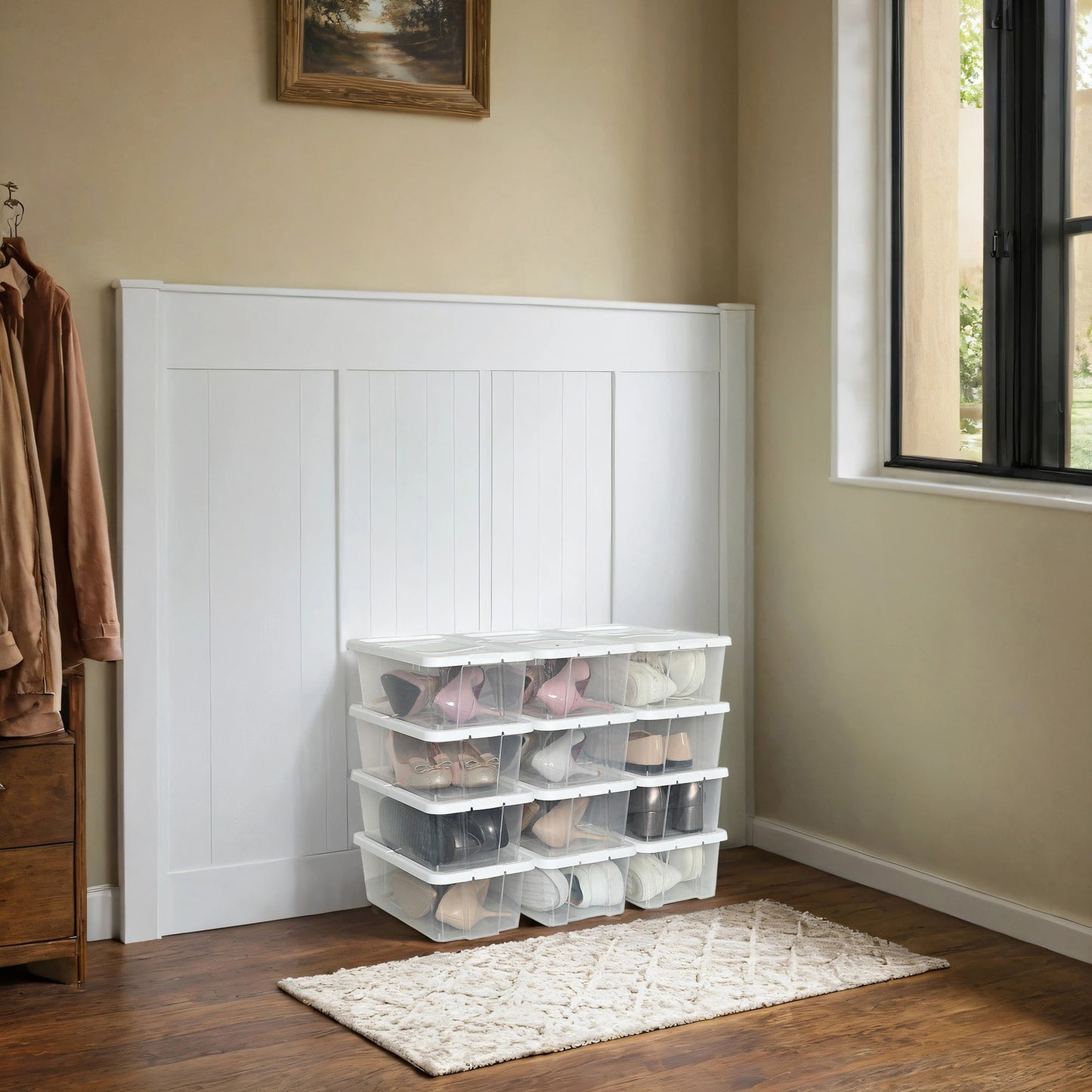 Set of 12 Shoe Boxes, Plastic Storage Boxes with Lid, Transparent - image 3