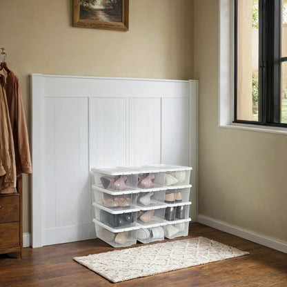 Set of 12 Shoe Boxes, Plastic Storage Boxes with Lid, Transparent - image 3