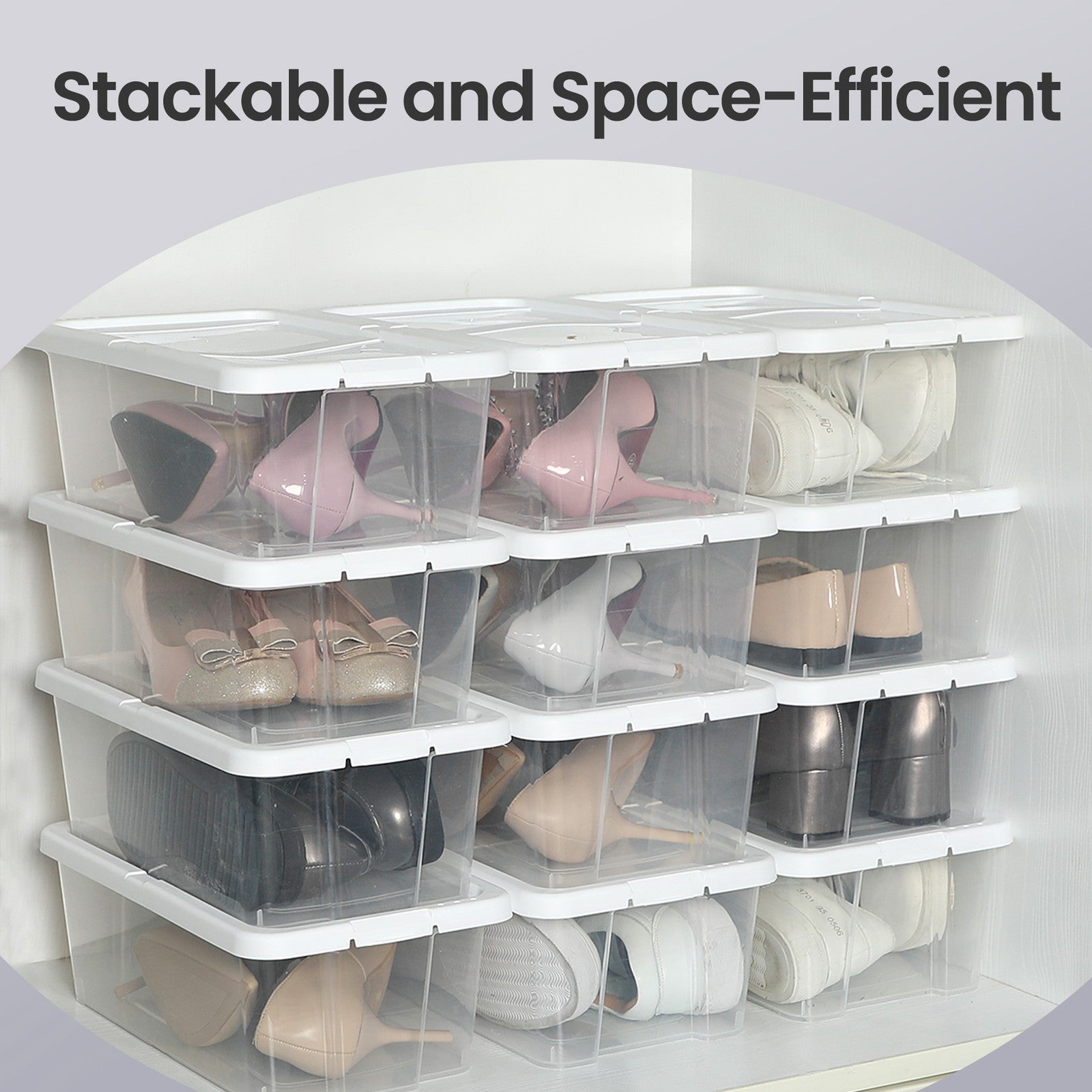Set of 12 Shoe Boxes, Plastic Storage Boxes with Lid, Transparent - image 4