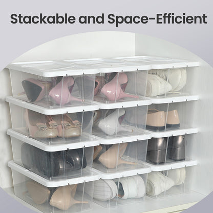 Set of 12 Shoe Boxes, Plastic Storage Boxes with Lid, Transparent - image 4