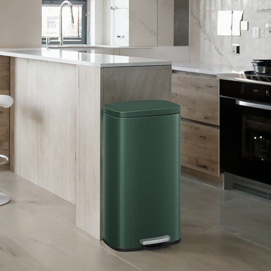Pedal Rubbish Bin 30 L, Soft-Close Lid Kitchen Waste Bin with Inner Bucket, Steel, for Home, Green - image 1