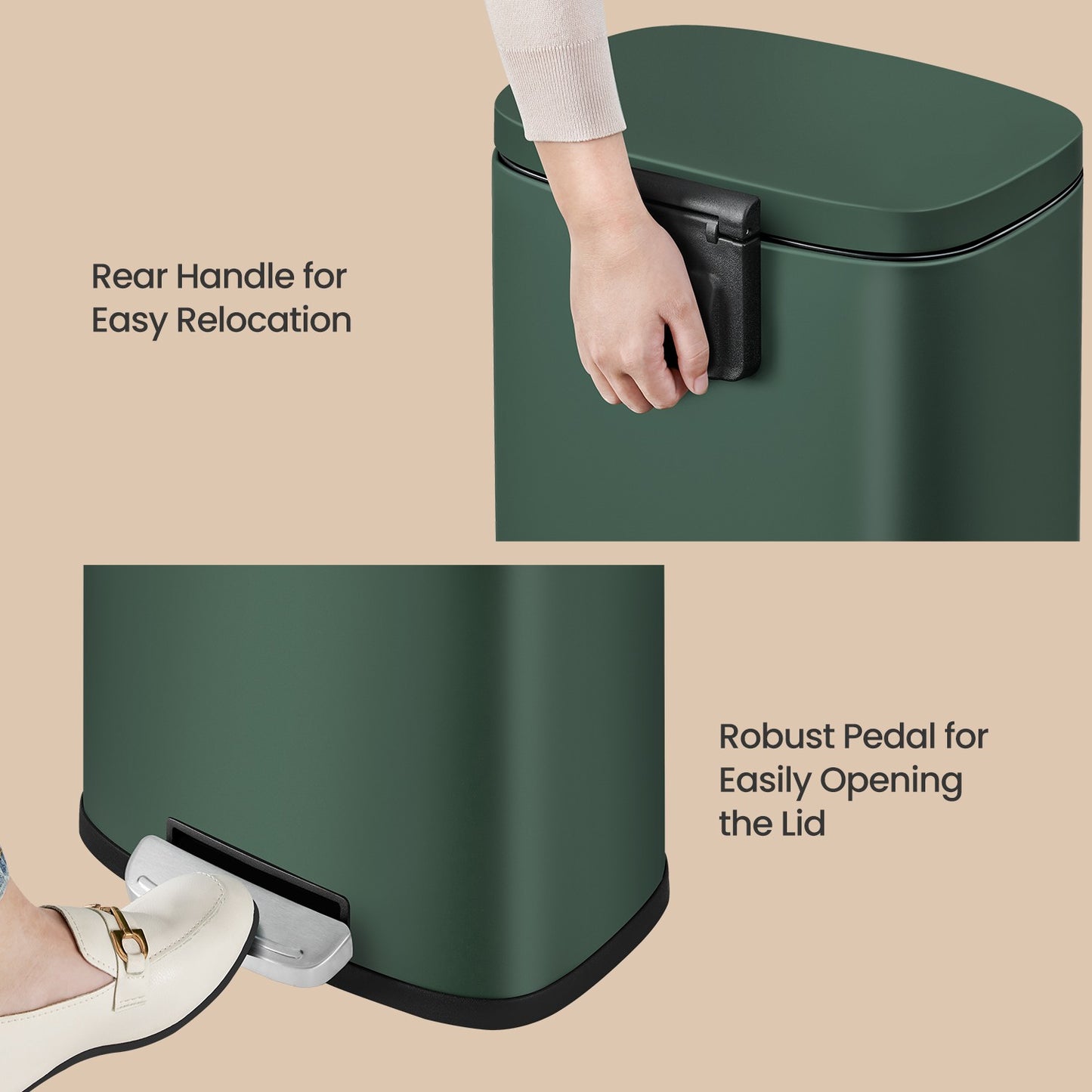 Pedal Rubbish Bin 30 L, Soft-Close Lid Kitchen Waste Bin with Inner Bucket, Steel, for Home, Green - image 3