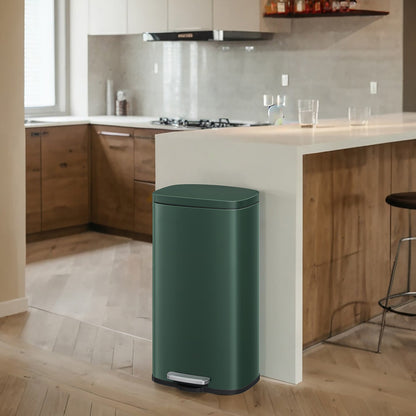 Pedal Rubbish Bin 30 L, Soft-Close Lid Kitchen Waste Bin with Inner Bucket, Steel, for Home, Green - image 4