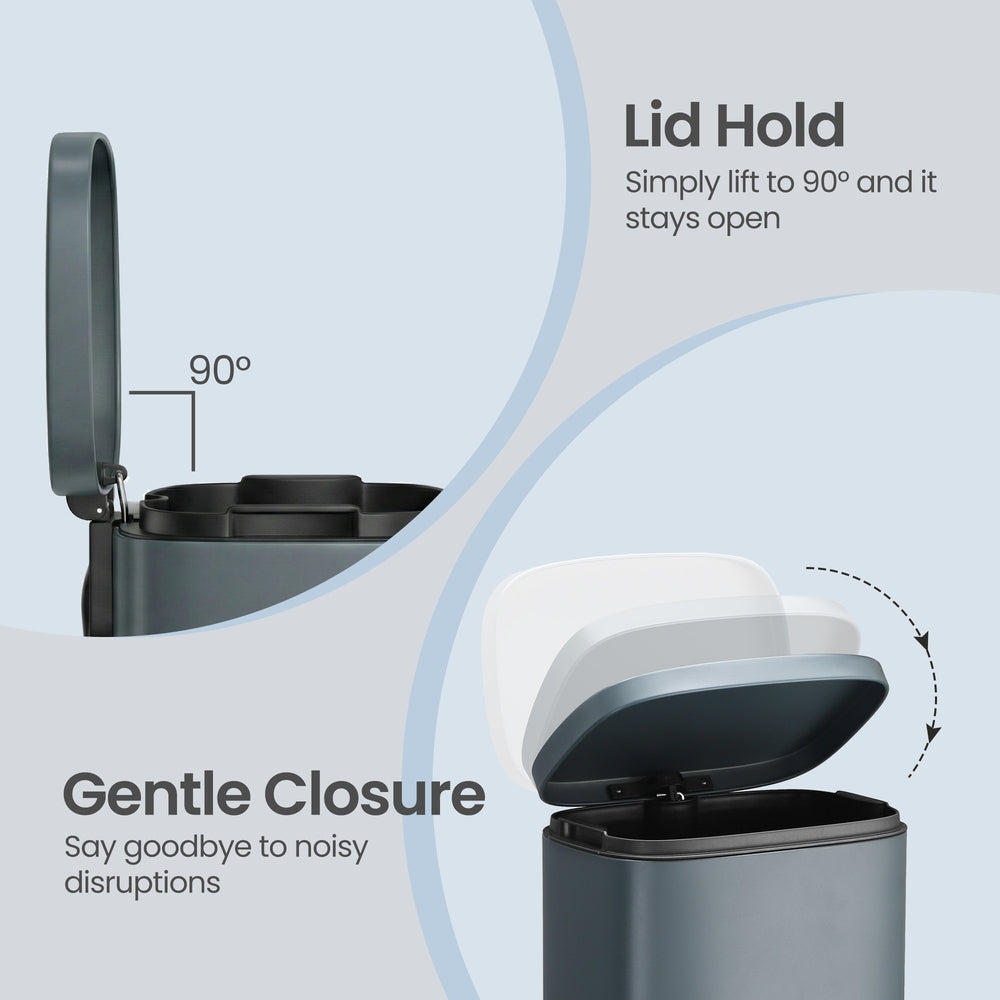 Pedal Rubbish Bin 30L, Soft-Close Lid Kitchen Waste Bin with Inner Bucket, Steel, for Home, Grey - image 5