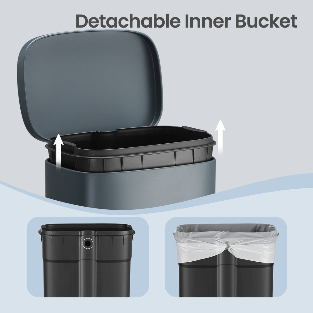 Pedal Rubbish Bin 30L, Soft-Close Lid Kitchen Waste Bin with Inner Bucket, Steel, for Home, Grey - image 6