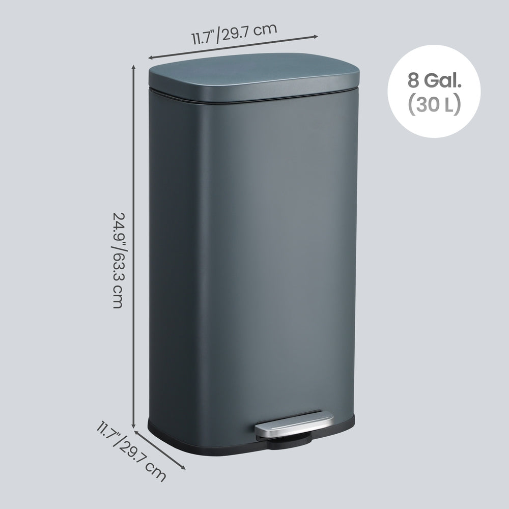 Pedal Rubbish Bin 30L, Soft-Close Lid Kitchen Waste Bin with Inner Bucket, Steel, for Home, Grey - image 3