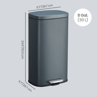 Pedal Rubbish Bin 30L, Soft-Close Lid Kitchen Waste Bin with Inner Bucket, Steel, for Home, Grey - image 3