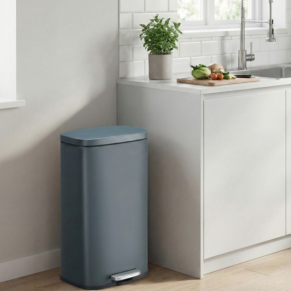 Pedal Rubbish Bin 30L, Soft-Close Lid Kitchen Waste Bin with Inner Bucket, Steel, for Home, Grey - image 7