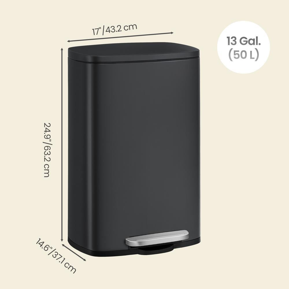 Pedal Rubbish Can 13 Gallon, Steel Trash Bin with Inner Bucket, Soft Close, for Kitchen, Black - image 20