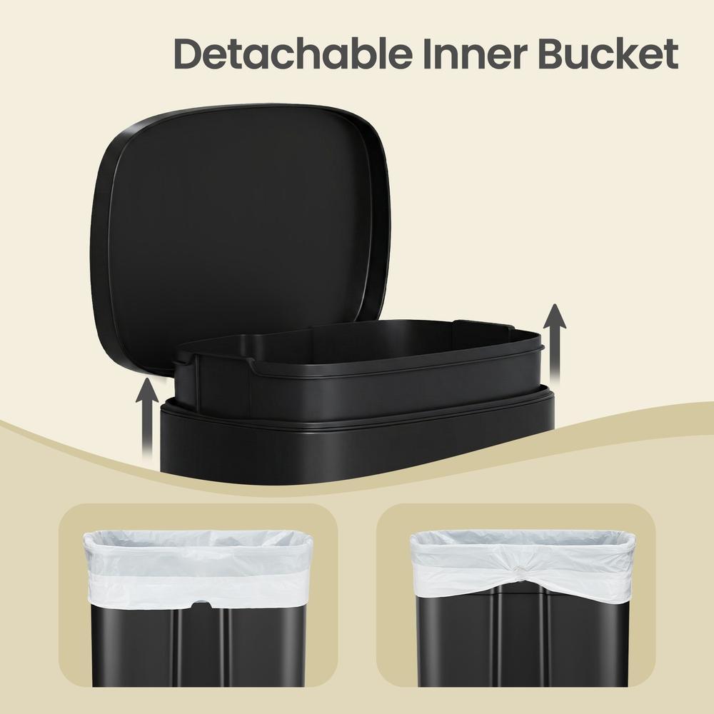 Pedal Rubbish Can 13 Gallon, Steel Trash Bin with Inner Bucket, Soft Close, for Kitchen, Black - image 22