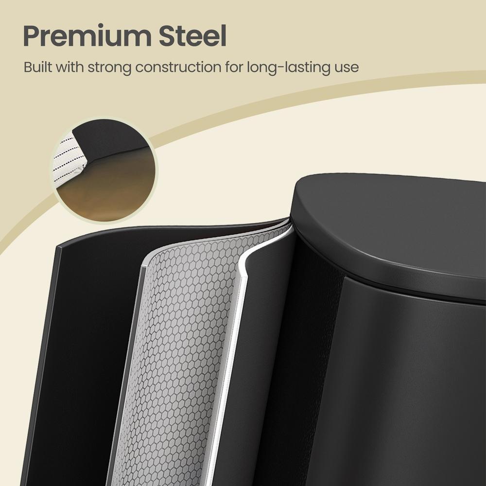 Pedal Rubbish Can 13 Gallon, Steel Trash Bin with Inner Bucket, Soft Close, for Kitchen, Black - image 23