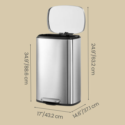 Pedal Rubbish Can 13 Gallon, Steel Trash Bin with Inner Bucket, Soft Close, for Kitchen, Black - image 2