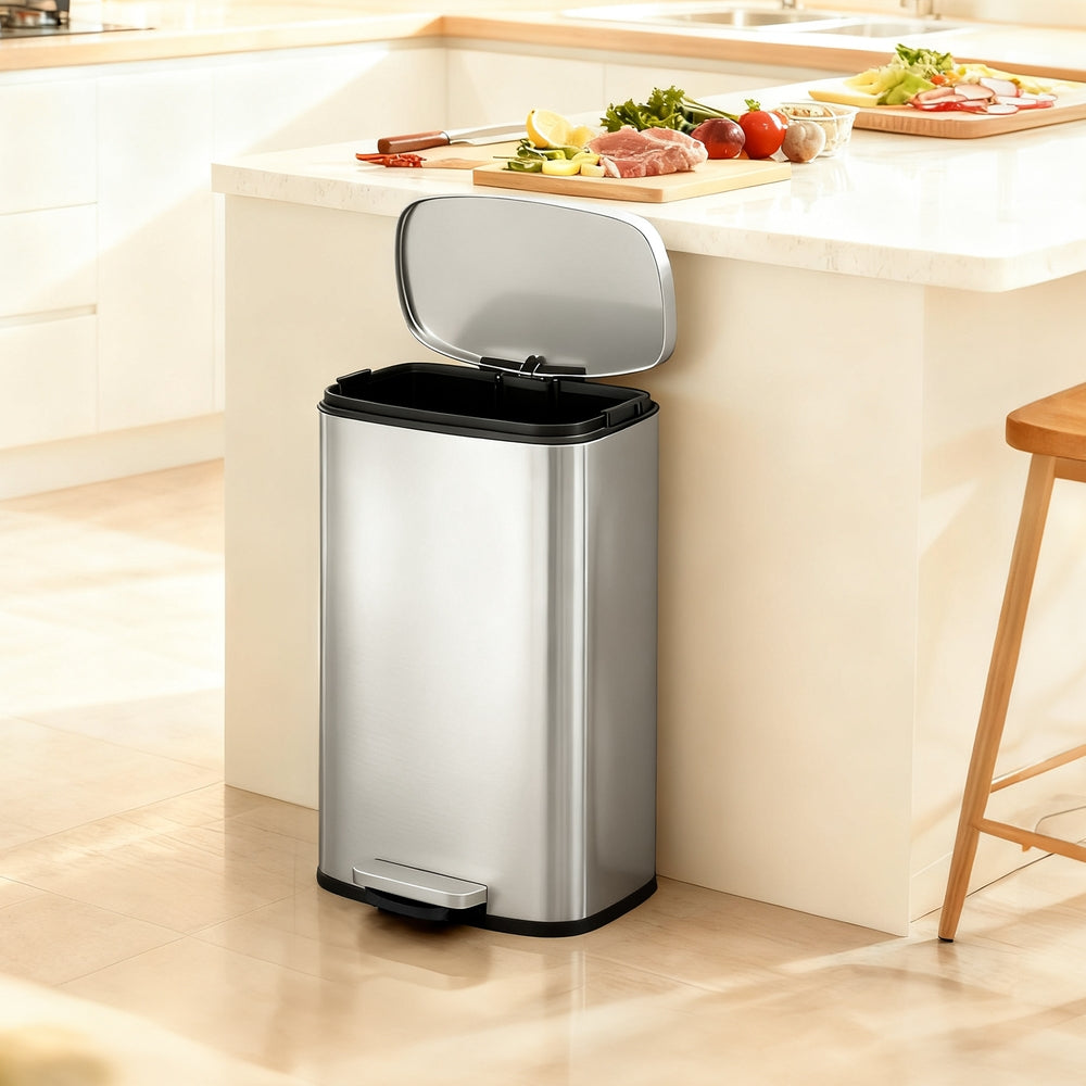 Pedal Rubbish Can 13 Gallon, Steel Trash Bin with Inner Bucket, Soft Close, for Kitchen, Black - image 6