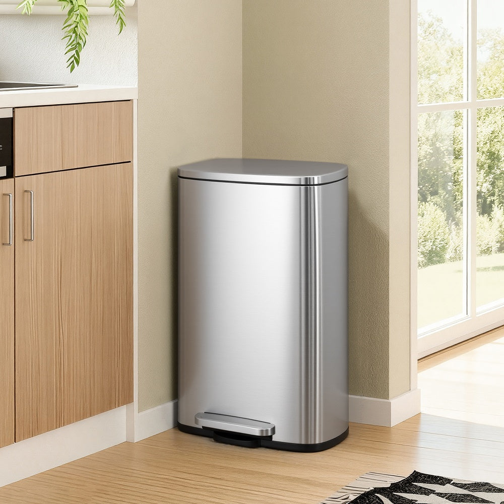 Pedal Rubbish Can 13 Gallon, Steel Trash Bin with Inner Bucket, Soft Close, for Kitchen, Black - image 7