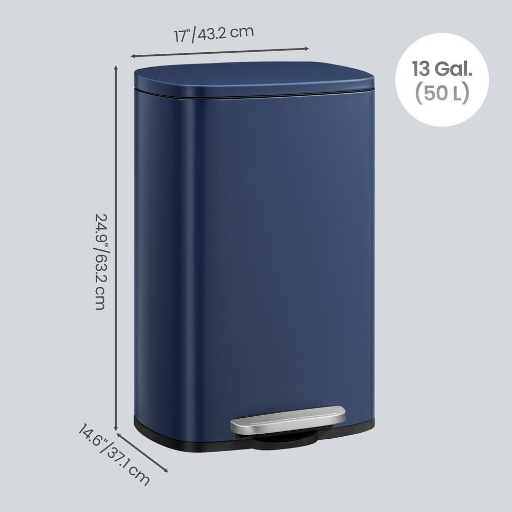 Pedal Rubbish Can 13 Gallon, Steel Trash Bin with Inner Bucket, Soft Close, for Kitchen, Black - image 37