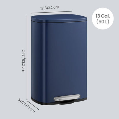 Pedal Rubbish Can 13 Gallon, Steel Trash Bin with Inner Bucket, Soft Close, for Kitchen, Black - image 37