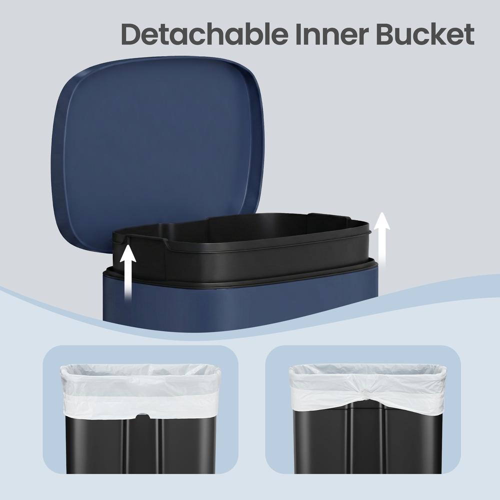 Pedal Rubbish Can 13 Gallon, Steel Trash Bin with Inner Bucket, Soft Close, for Kitchen, Black - image 39