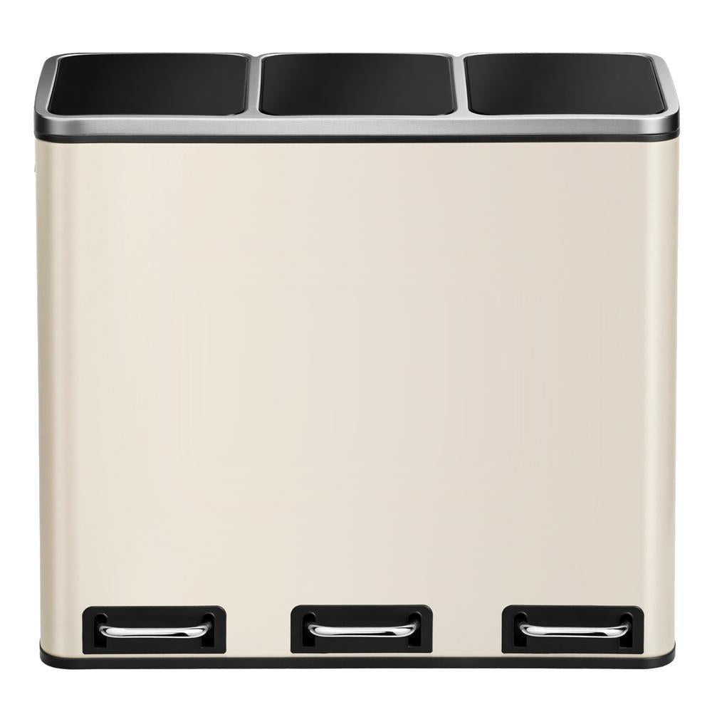 Triple Pedal Bin, 54 L Recycling Kitchen Waste Bin, Soft-Close Lids, Steel, for Home, Beige - image 9