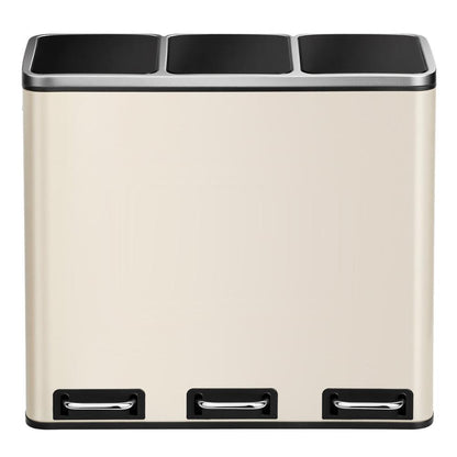 Triple Pedal Bin, 54 L Recycling Kitchen Waste Bin, Soft-Close Lids, Steel, for Home, Beige - image 9