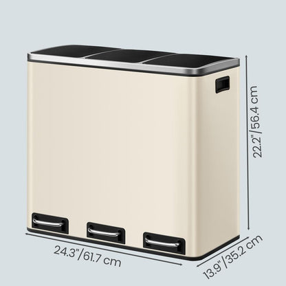 Triple Pedal Bin, 54 L Recycling Kitchen Waste Bin, Soft-Close Lids, Steel, for Home, Beige - image 3