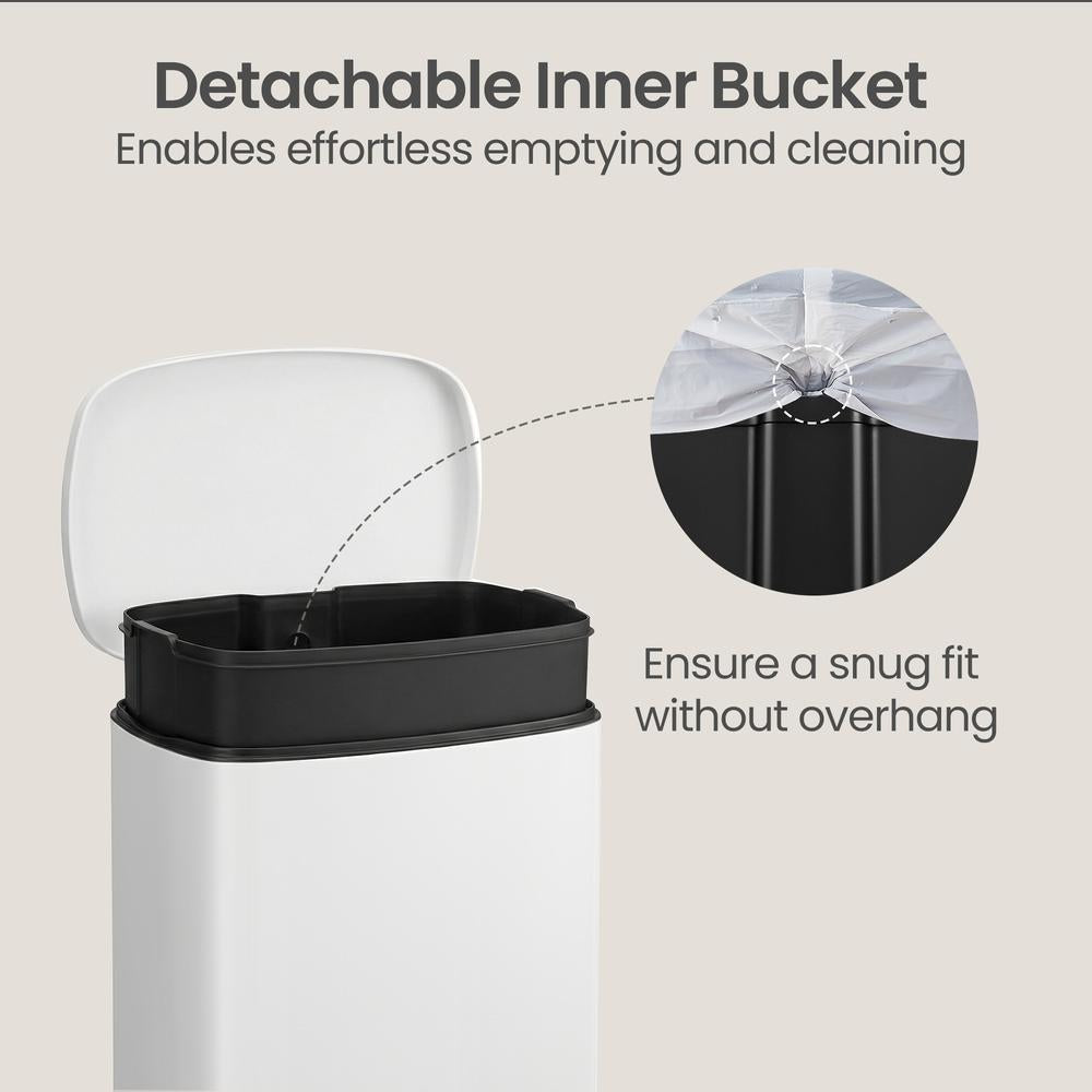 Pedal Rubbish Can 13 Gallon, Steel Trash Bin with Inner Bucket, Soft Close, for Kitchen, Black - image 15