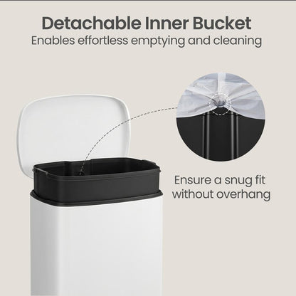 Pedal Rubbish Can 13 Gallon, Steel Trash Bin with Inner Bucket, Soft Close, for Kitchen, Black - image 15