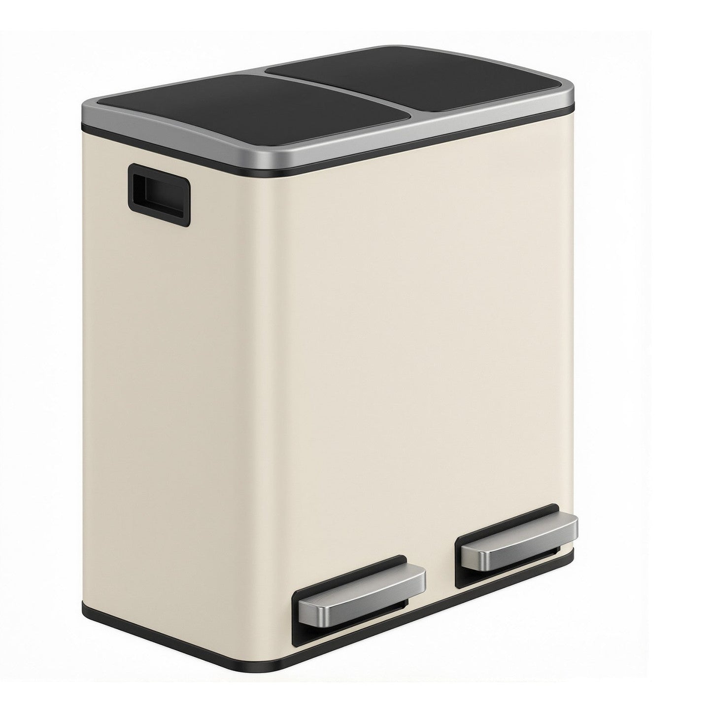 Dual Rubbish Bin for Recycling and Waste, Waste Bin with Inner Buckets, Soft Close, Sand Beige and Black - image 1