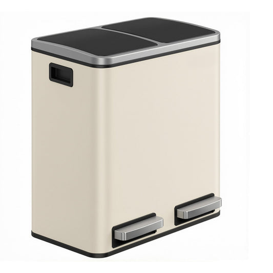 Dual Rubbish Bin for Recycling and Waste, Waste Bin with Inner Buckets, Soft Close, Sand Beige and Black - image 1