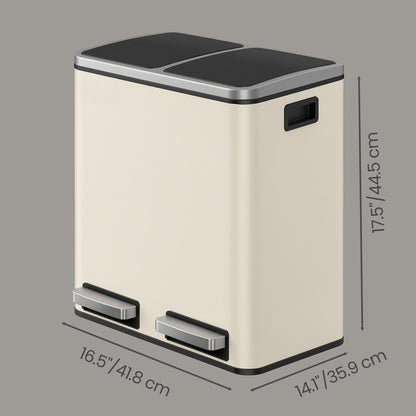 Dual Rubbish Bin for Recycling and Waste, Waste Bin with Inner Buckets, Soft Close, Sand Beige and Black - image 2