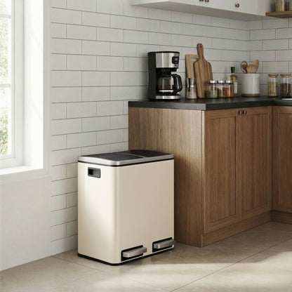 Dual Rubbish Bin for Recycling and Waste, Waste Bin with Inner Buckets, Soft Close, Sand Beige and Black - image 3