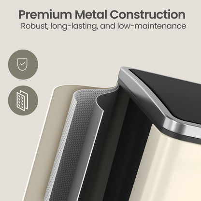 Dual Rubbish Bin for Recycling and Waste, Waste Bin with Inner Buckets, Soft Close, Sand Beige and Black - image 4