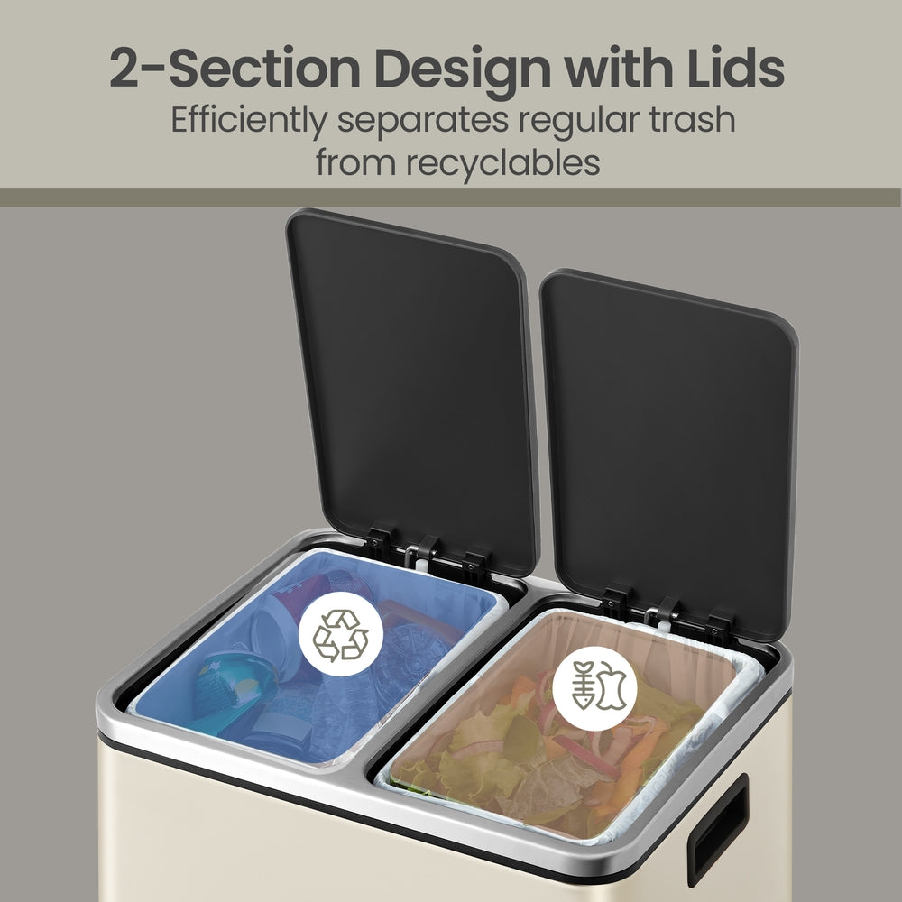 Dual Rubbish Bin for Recycling and Waste, Waste Bin with Inner Buckets, Soft Close, Sand Beige and Black - image 7