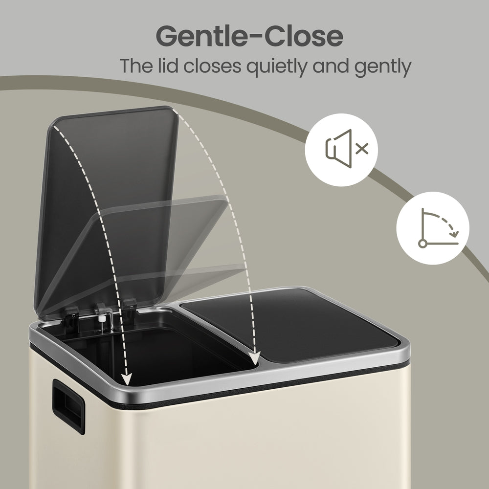 Dual Rubbish Bin for Recycling and Waste, Waste Bin with Inner Buckets, Soft Close, Sand Beige and Black - image 8
