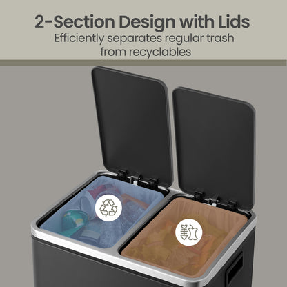 Dual Rubbish Bin for Recycling and Waste, Waste Bin with Inner Buckets, Soft Close, Sand Beige and Black - image 15