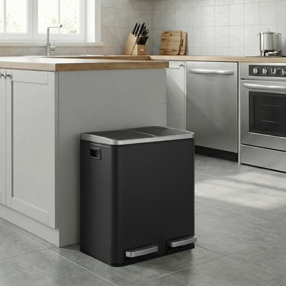 Dual Rubbish Bin for Recycling and Waste, Waste Bin with Inner Buckets, Soft Close, Sand Beige and Black - image 16
