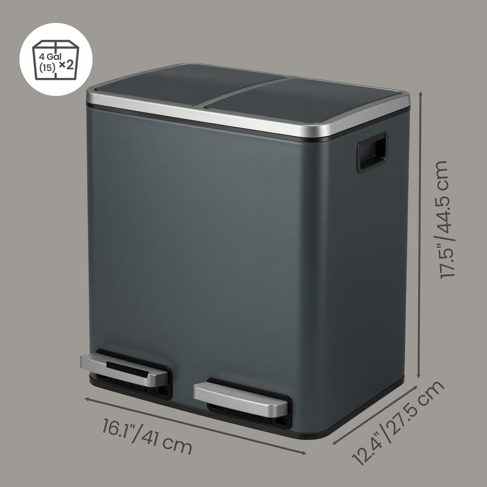 Dual Rubbish Bin for Recycling and Waste, Waste Bin with Inner Buckets, Soft Close, Sand Beige and Black - image 21