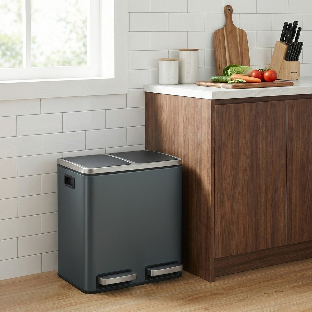 Dual Rubbish Bin for Recycling and Waste, Waste Bin with Inner Buckets, Soft Close, Sand Beige and Black - image 22