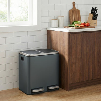 Dual Rubbish Bin for Recycling and Waste, Waste Bin with Inner Buckets, Soft Close, Sand Beige and Black - image 22