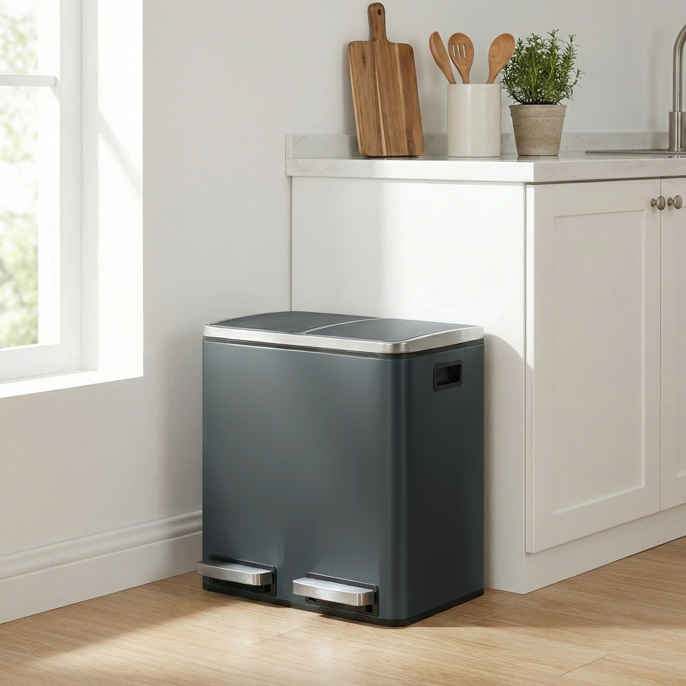 Dual Rubbish Bin for Recycling and Waste, Waste Bin with Inner Buckets, Soft Close, Sand Beige and Black - image 24
