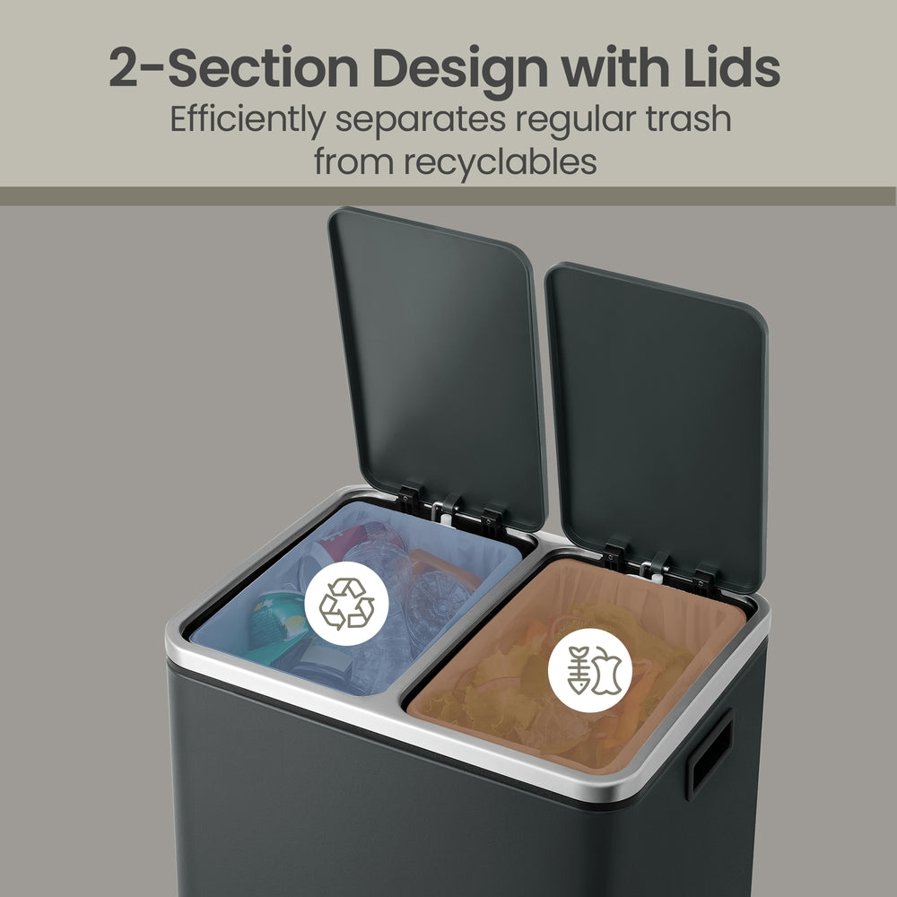 Dual Rubbish Bin for Recycling and Waste, Waste Bin with Inner Buckets, Soft Close, Sand Beige and Black - image 25