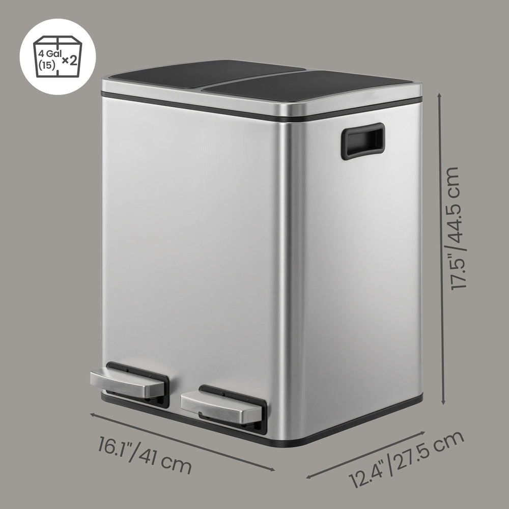 Dual Rubbish Bin for Recycling and Waste, Waste Bin with Inner Buckets, Soft Close, Sand Beige and Black - image 32