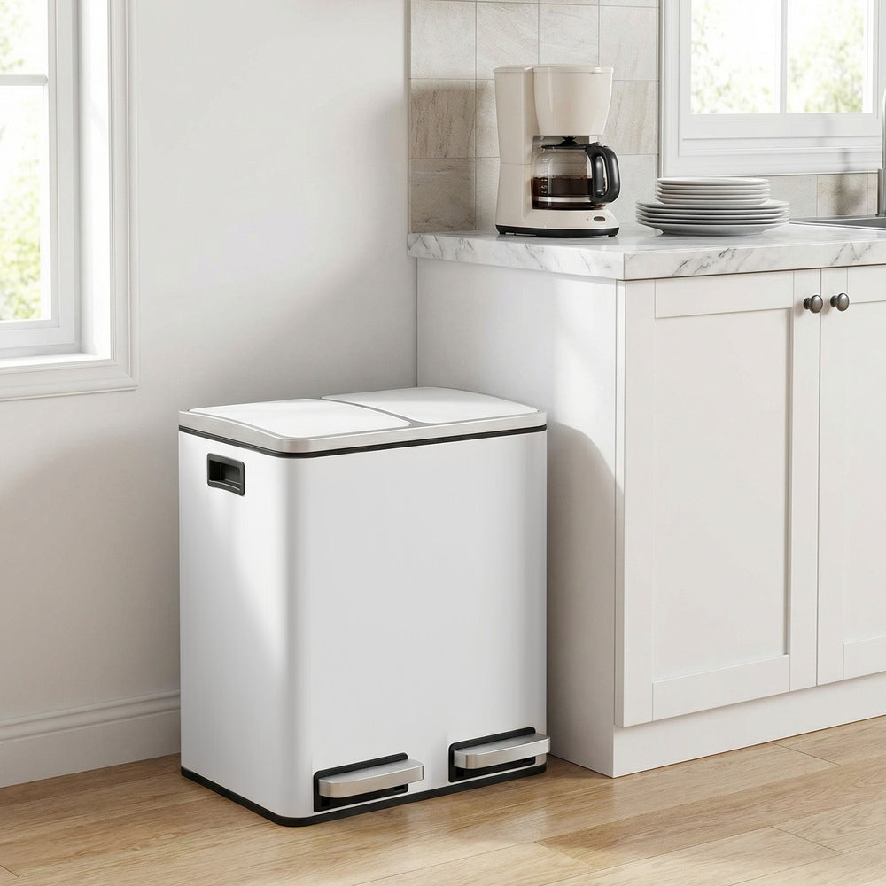 Dual Rubbish Bin for Recycling and Waste, Waste Bin with Inner Buckets, Soft Close, Sand Beige and Black - image 41