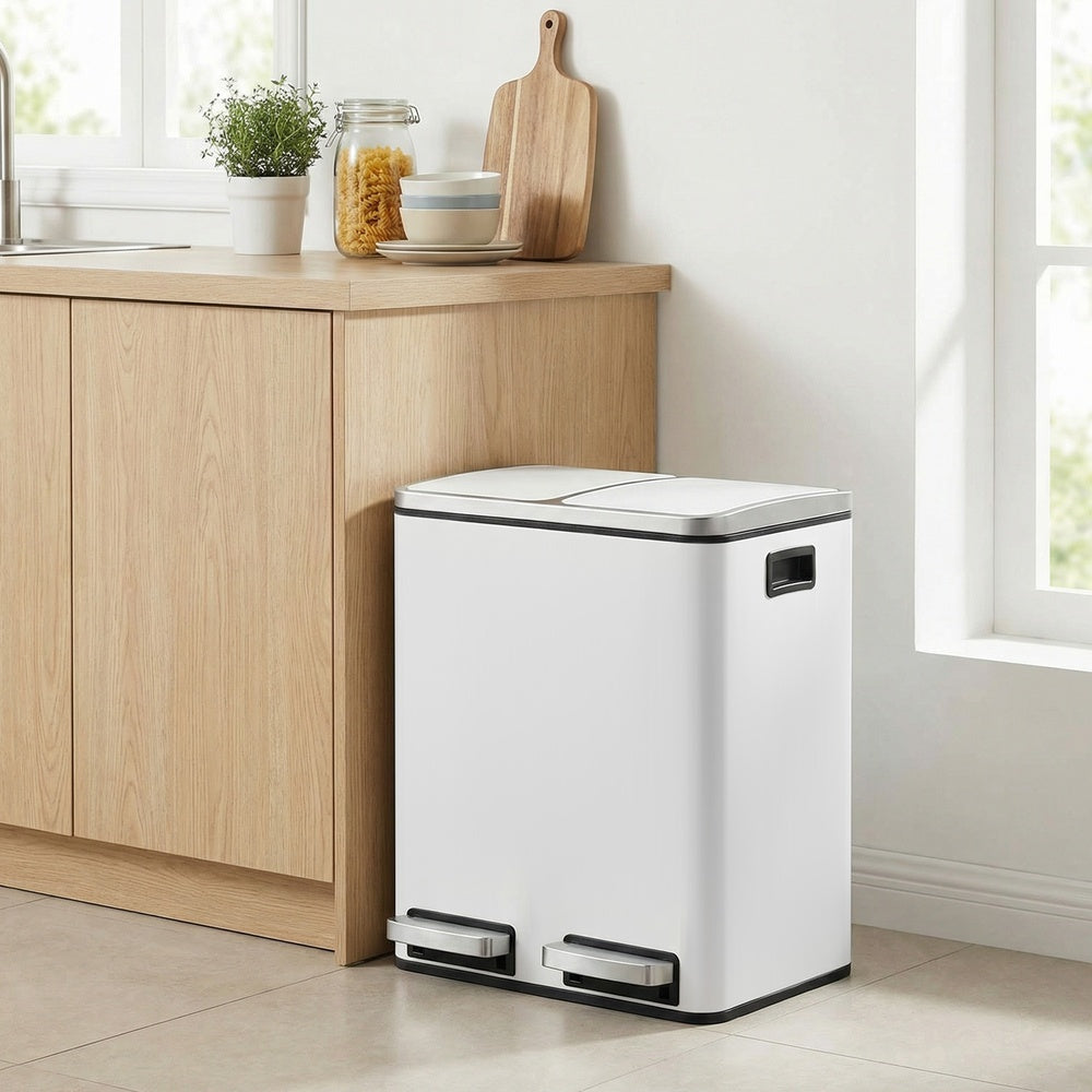 Dual Rubbish Bin for Recycling and Waste, Waste Bin with Inner Buckets, Soft Close, Sand Beige and Black - image 42