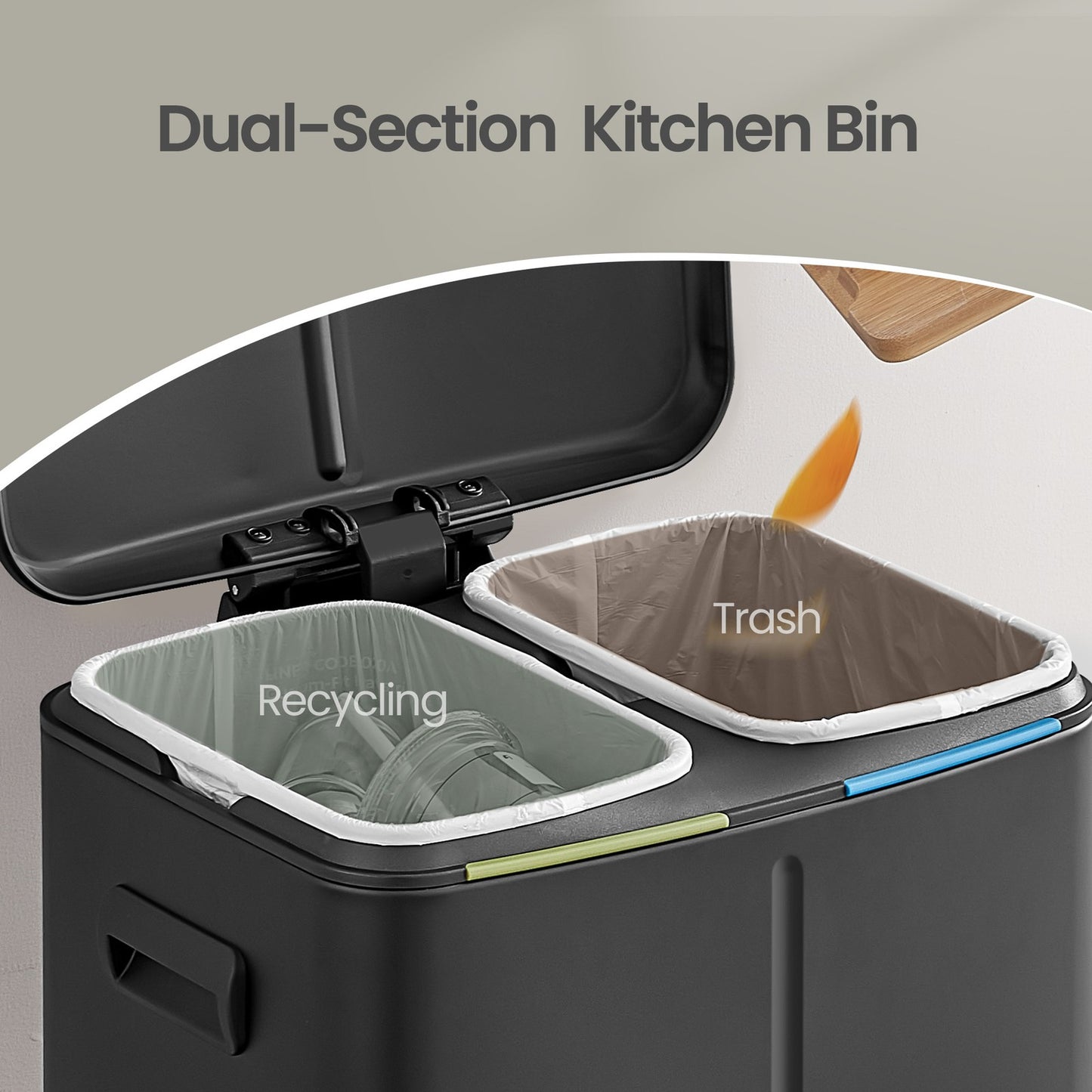 40L Double Kitchen Bin with Lids, Rubbish Bin, Soft Close with Plastic Inner Buckets - image 5