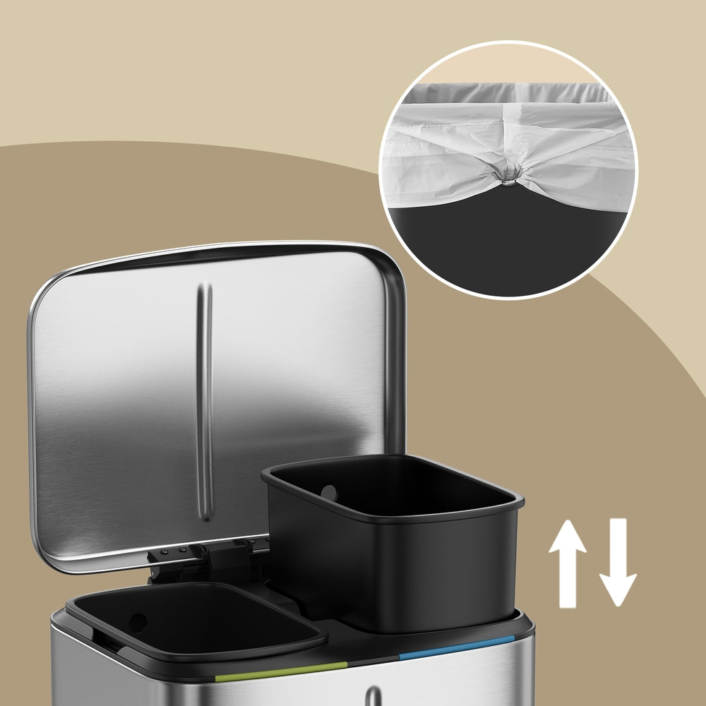 40L Double Kitchen Bin with Lids, Rubbish Bin, Soft Close with Plastic Inner Buckets - image 13