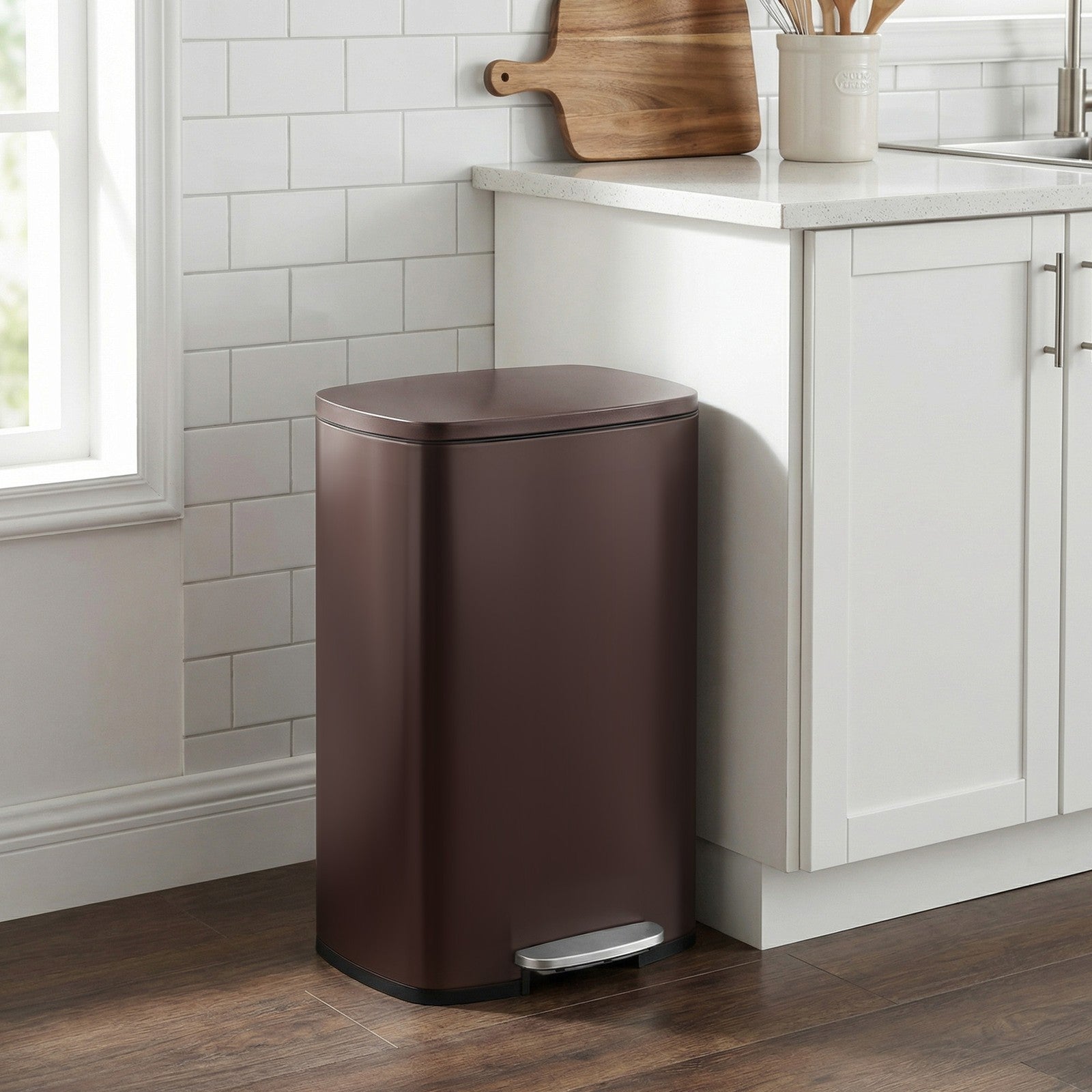 Pedal Rubbish Can 13 Gallon, Steel Trash Bin with Inner Bucket, Soft Close, for Kitchen, Black - image 46