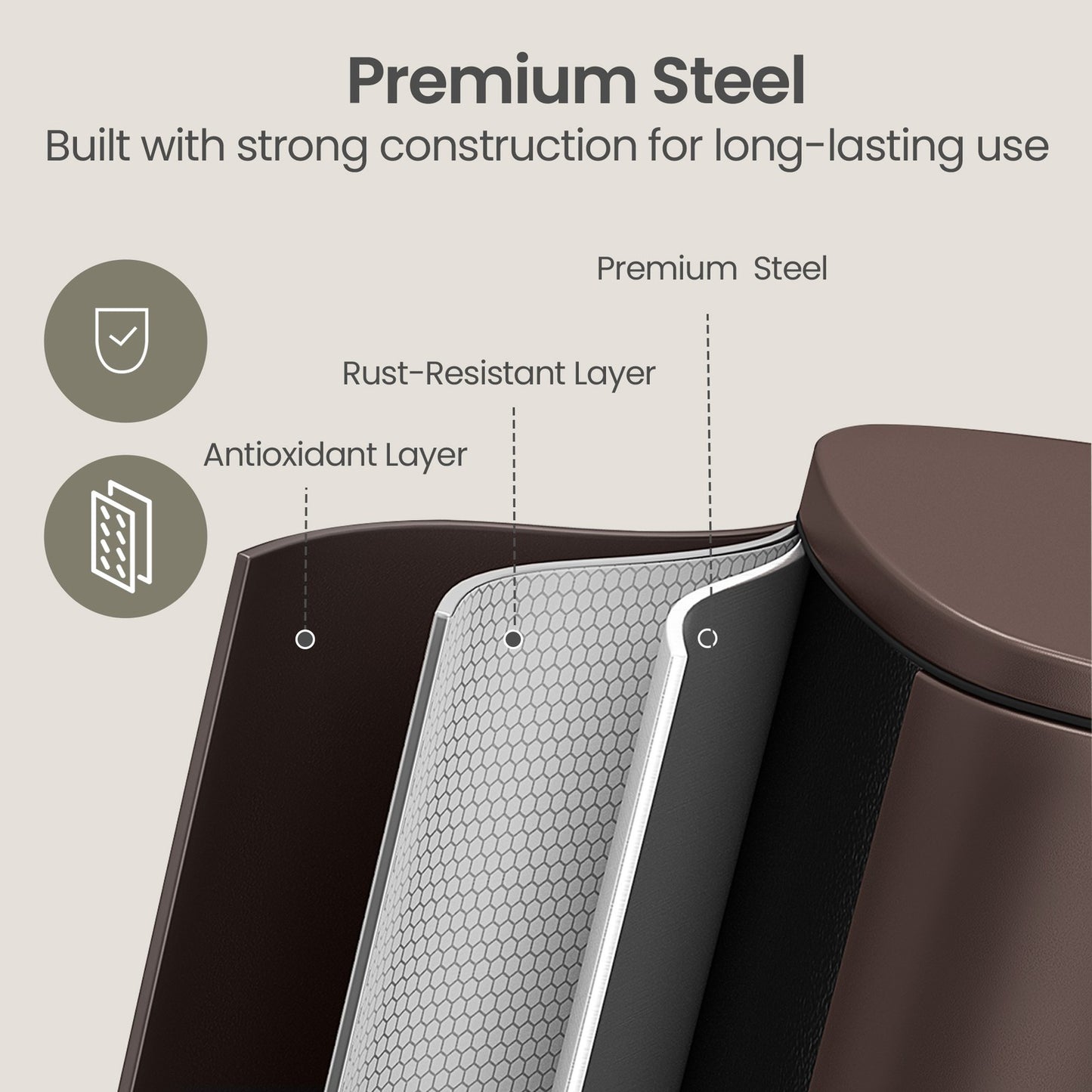 Pedal Rubbish Can 13 Gallon, Steel Trash Bin with Inner Bucket, Soft Close, for Kitchen, Black - image 47