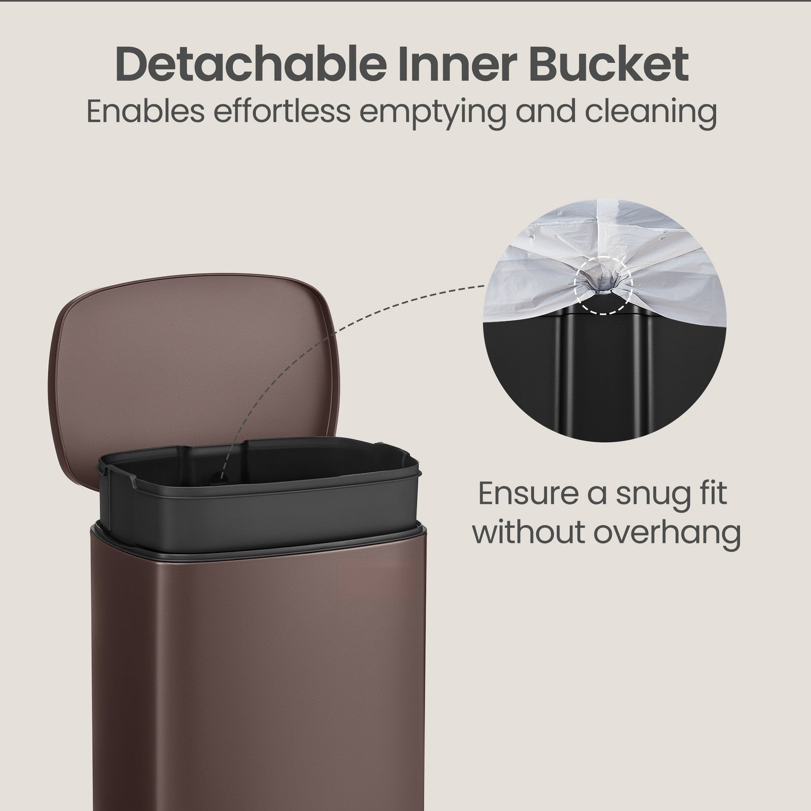 Pedal Rubbish Can 13 Gallon, Steel Trash Bin with Inner Bucket, Soft Close, for Kitchen, Black - image 49